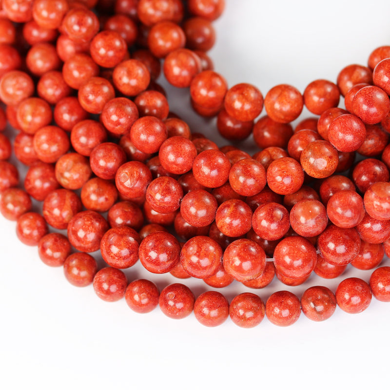 9-9.5mm Natural Red Sponge Coral, Round Gemstone, 1mm Hole, Center Drilled, 42pcs