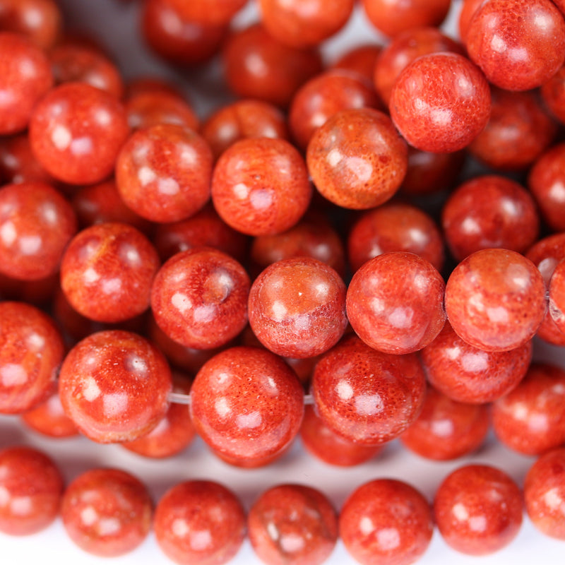 9-9.5mm Natural Red Sponge Coral, Round Gemstone, 1mm Hole, Center Drilled, 42pcs