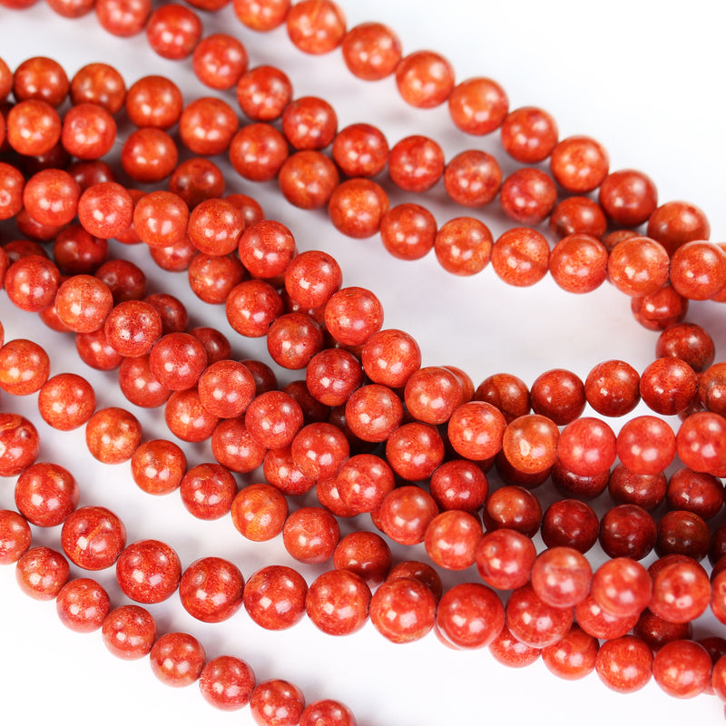 9-9.5mm Natural Red Sponge Coral, Round Gemstone, 1mm Hole, Center Drilled, 42pcs