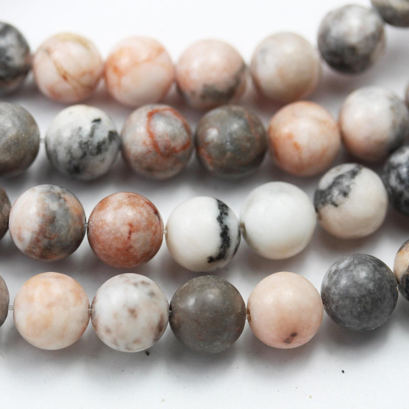 Pink zebra jasper,8mm round black, pink and white gemstone beads, one full strand  15.5inch, about 50pcs, 1mm hole