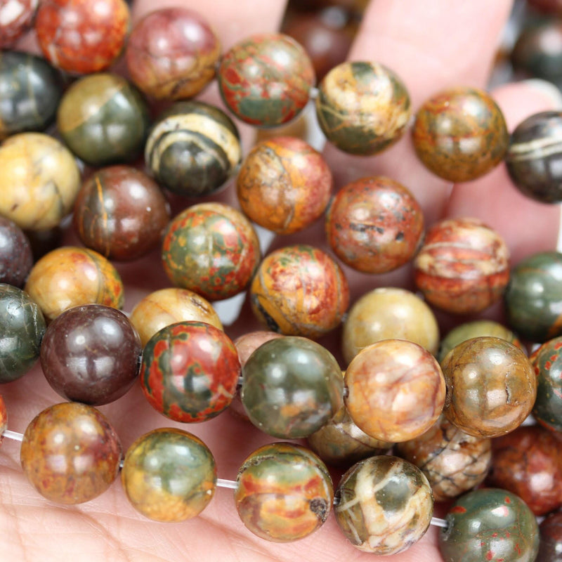 Picasso jasper,10mm round natural gemstone beads, one full strand, red creek jasper,15.5inch, about40 beads