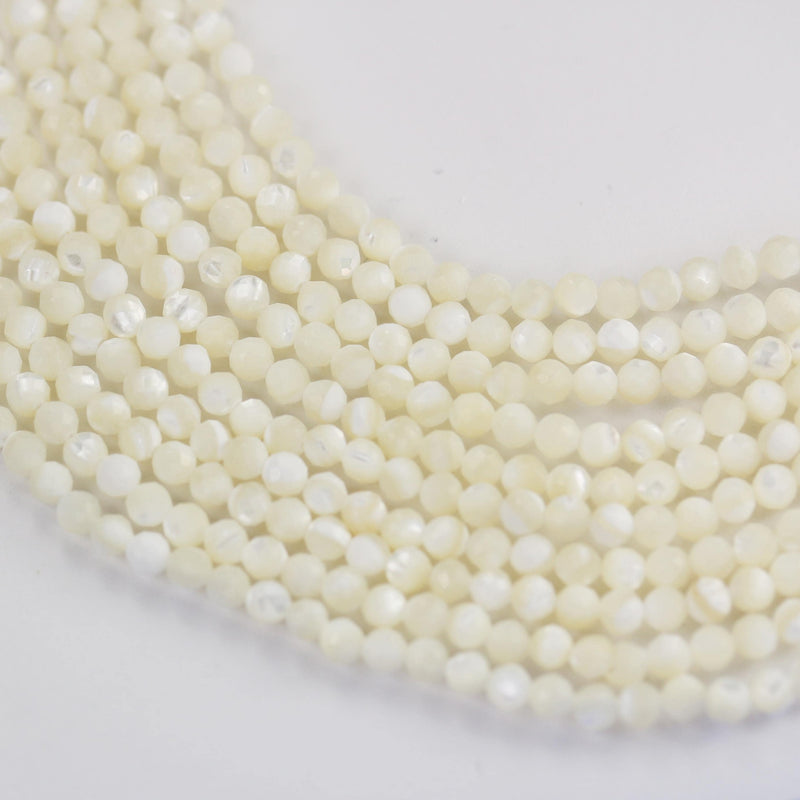 Natural White Shell, 3mm White Faceted Round Bead Strand, 15.5inch, About 120 Beads, 0.6mm Hole