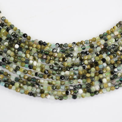 Green tourmaline, 3mm faceted round gemstone beads,  full strand 16", 0.6mm hole