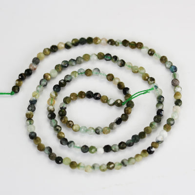 Green tourmaline, 3mm faceted round gemstone beads,  full strand 16", 0.6mm hole