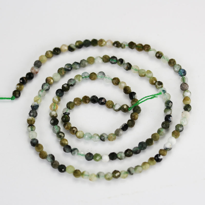 Green tourmaline, 3mm faceted round gemstone beads,  full strand 16", 0.6mm hole