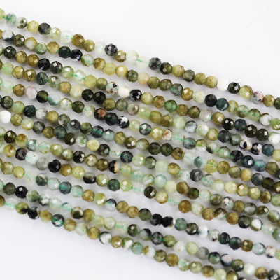 Green tourmaline, 3mm faceted round gemstone beads,  full strand 16", 0.6mm hole