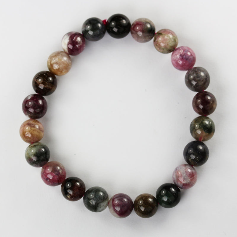 Natural Tourmaline, 8mm round, colourful gemstone bracelet, sizes: 8mm approx 25 beads, Length 7.5 inch