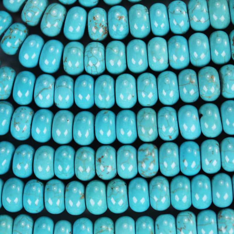 Turquoise, 8mm rondelle beads, 15.5 inch, gemstone strand, blue & brown color, 5mm thick, about 80 pcs