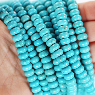 Turquoise, 8mm rondelle beads, 15.5 inch, gemstone strand, blue & brown color, 5mm thick, about 80 pcs