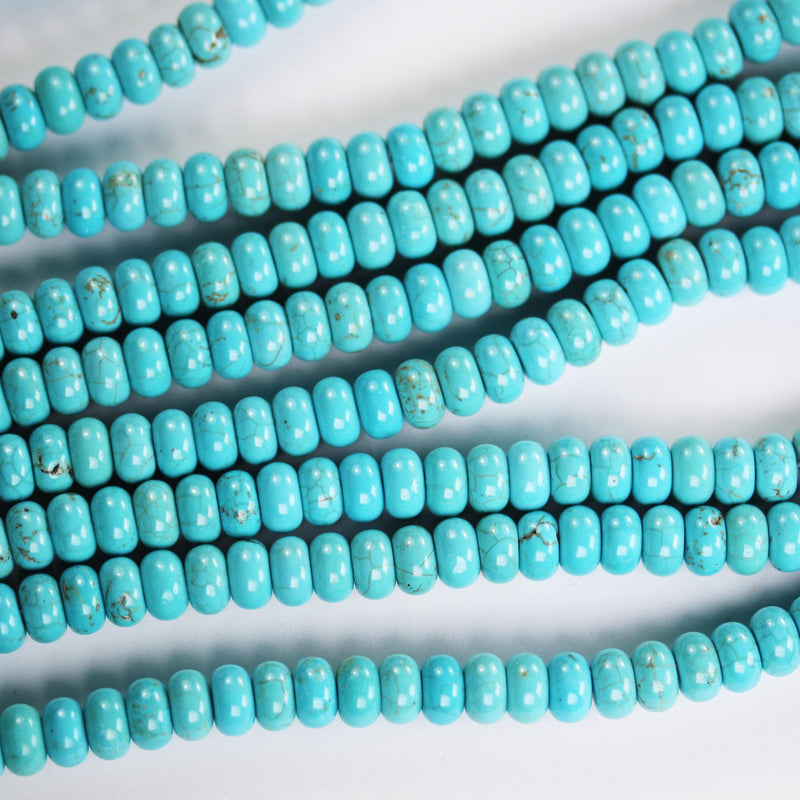 Turquoise, 8mm rondelle beads, 15.5 inch, gemstone strand, blue & brown color, 5mm thick, about 80 pcs