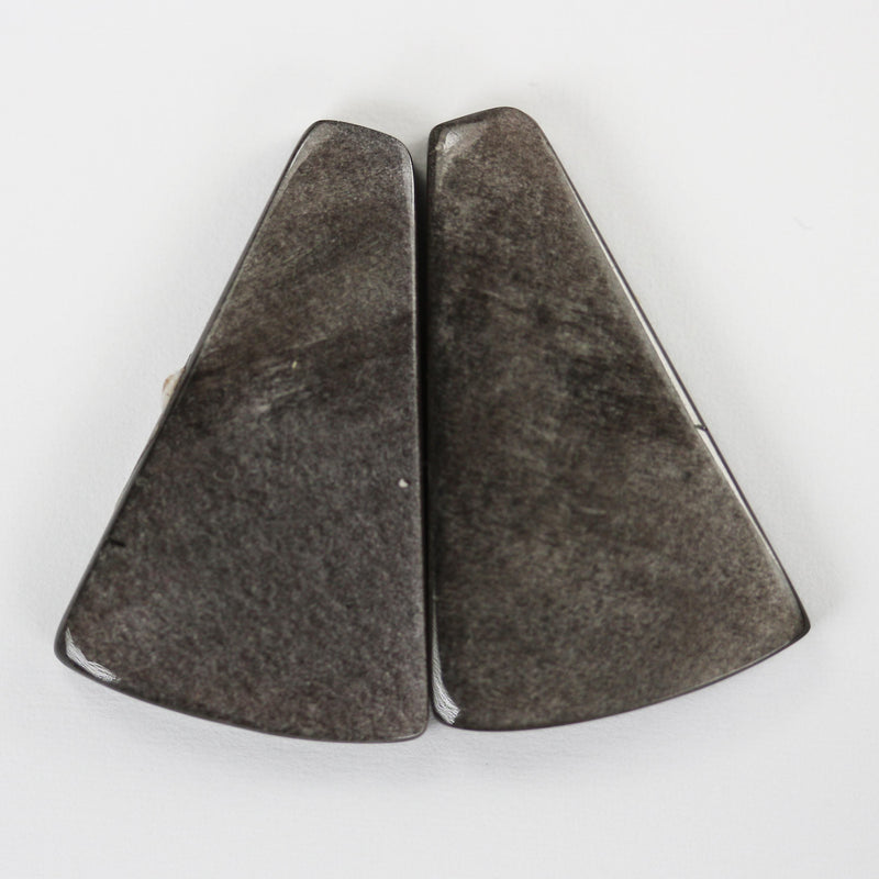 2pcs Silver Sheen Obsidian gemstone cabochon, one-of-a-kind natural gemstones: no hole, flat back