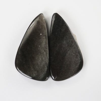 2pcs Silver Sheen Obsidian gemstone cabochon, one-of-a-kind natural gemstones: no hole, flat back