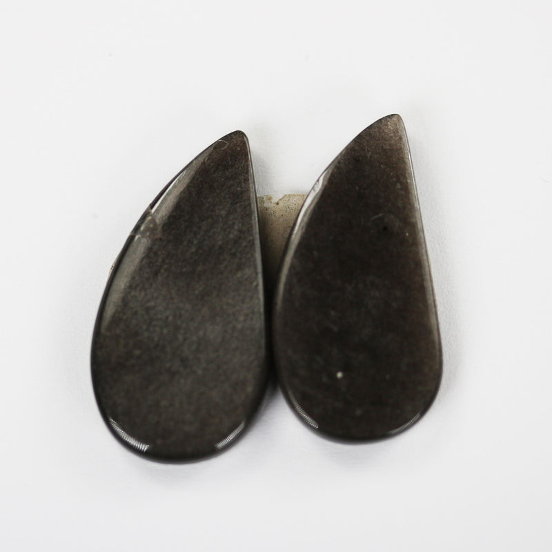 2pcs Silver Sheen Obsidian gemstone cabochon, one-of-a-kind natural gemstones: no hole, flat back