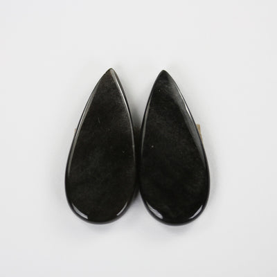 2pcs Silver Sheen Obsidian gemstone cabochon, one-of-a-kind natural gemstones: no hole, flat back