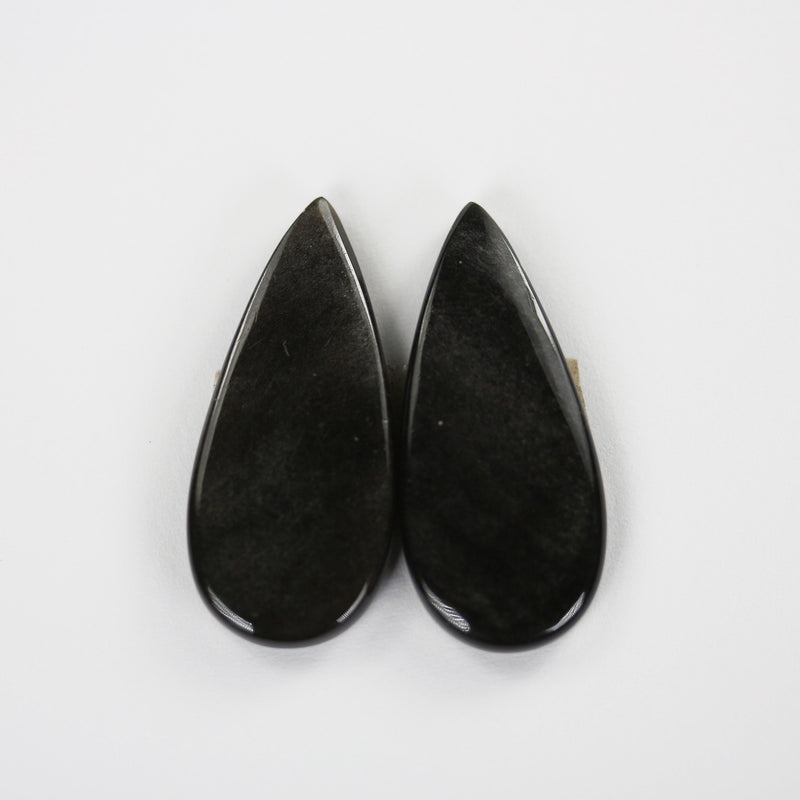 2pcs Silver Sheen Obsidian gemstone cabochon, one-of-a-kind natural gemstones: no hole, flat back