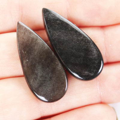 2pcs Silver Sheen Obsidian gemstone cabochon, one-of-a-kind natural gemstones: no hole, flat back