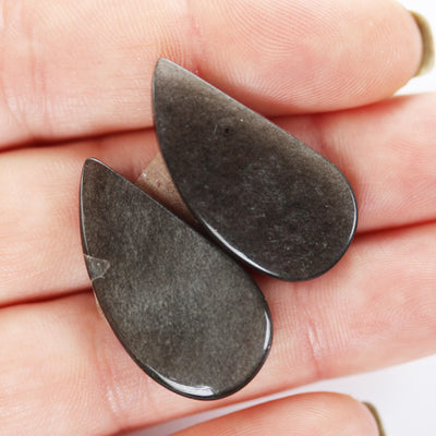 2pcs Silver Sheen Obsidian gemstone cabochon, one-of-a-kind natural gemstones: no hole, flat back