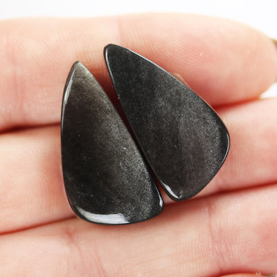 2pcs Silver Sheen Obsidian gemstone cabochon, one-of-a-kind natural gemstones: no hole, flat back