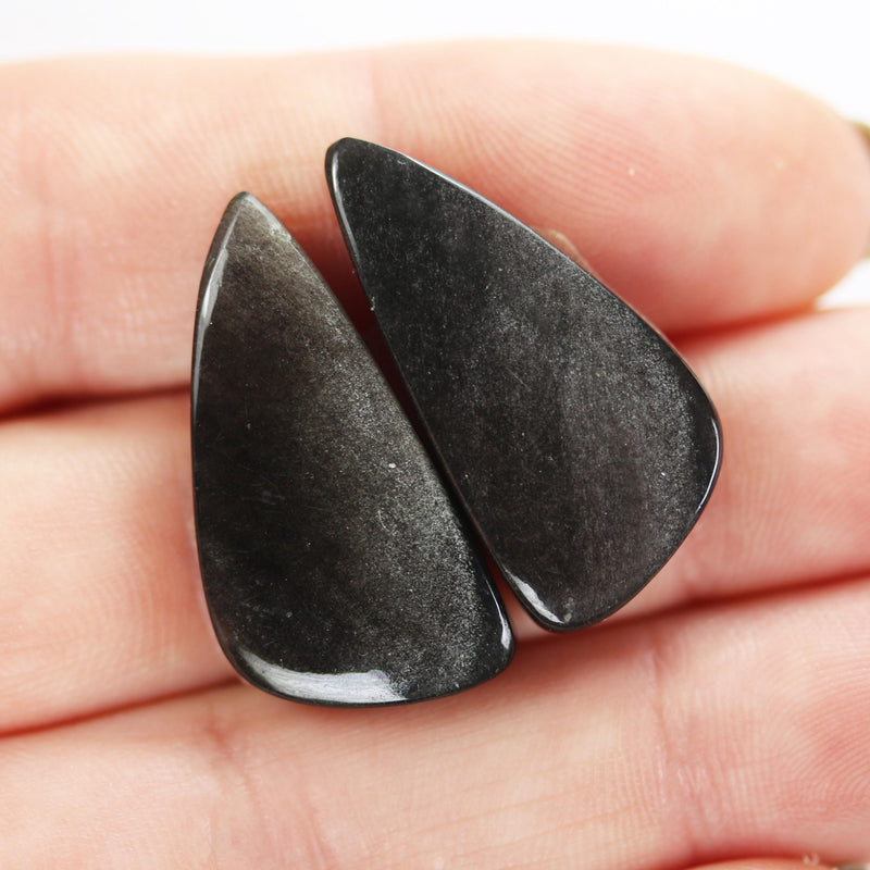 2pcs Silver Sheen Obsidian gemstone cabochon, one-of-a-kind natural gemstones: no hole, flat back