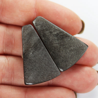 2pcs Silver Sheen Obsidian gemstone cabochon, one-of-a-kind natural gemstones: no hole, flat back
