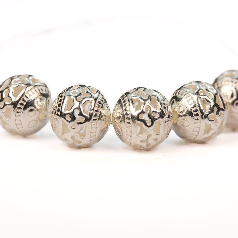 Silver beads 2pcs  8mm 925 sterling silver jewellery findings filigree ball beads ,8mm round, hole1mm