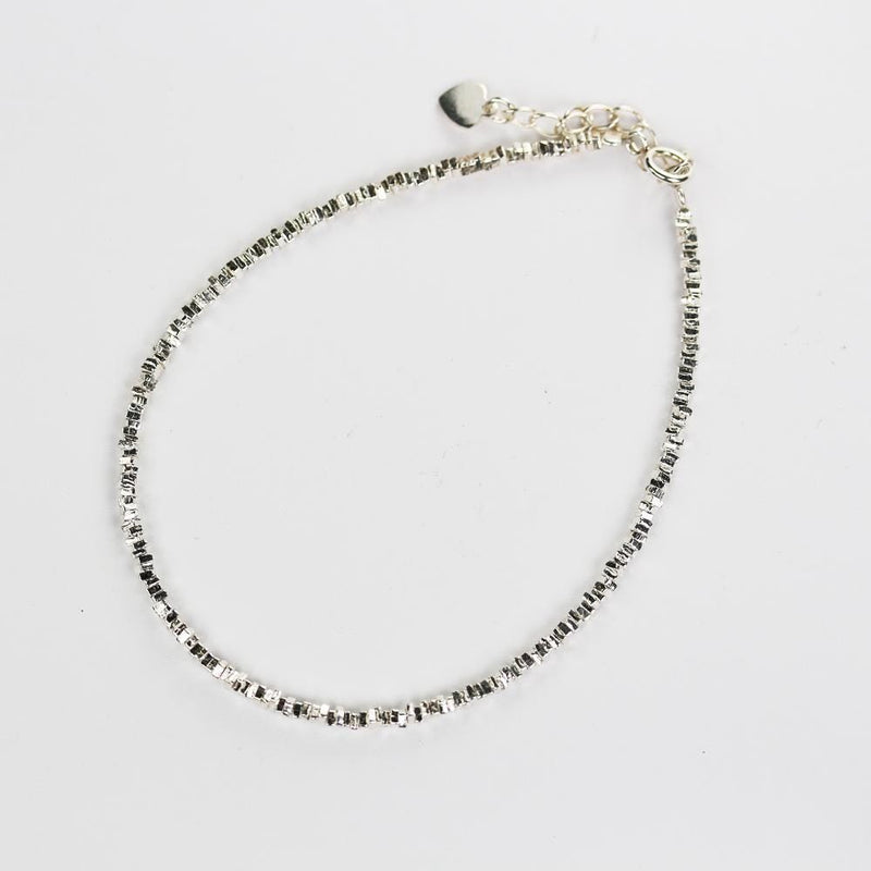 Silver bracelet 925 sterling silver , 2mm Square Beads Bracelet , 6.5 inches+1inch Extension