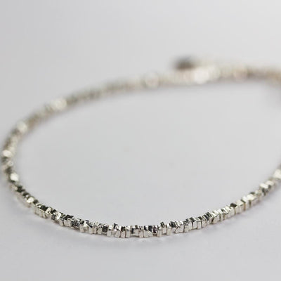 Silver bracelet 925 sterling silver , 2mm Square Beads Bracelet , 6.5 inches+1inch Extension