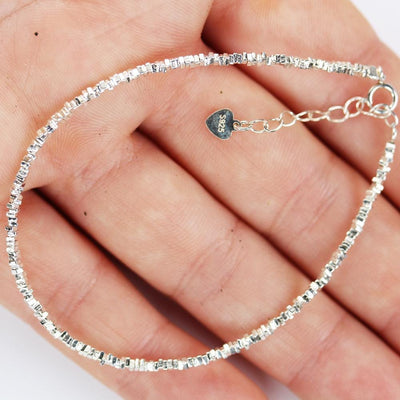 Silver bracelet 925 sterling silver , 2mm Square Beads Bracelet , 6.5 inches+1inch Extension