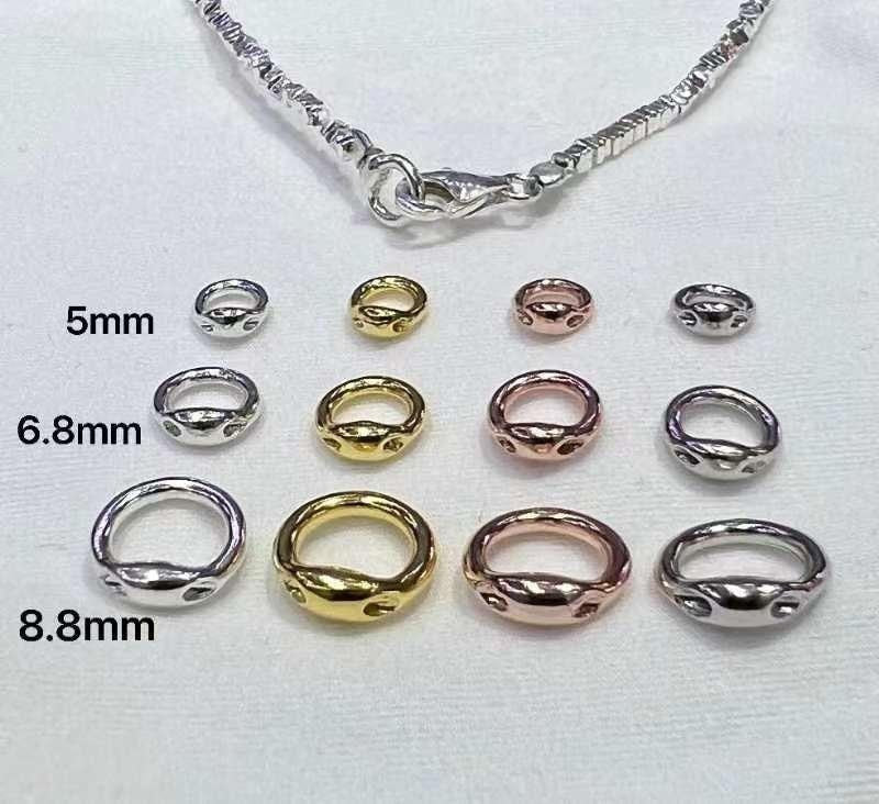 Closed jump ring with 2 holes for lobster clasp / hook clasp, jewelry ends, 4pcs 5mm/7mm/9mm, 925 sterling silver or 18k gold vermeil