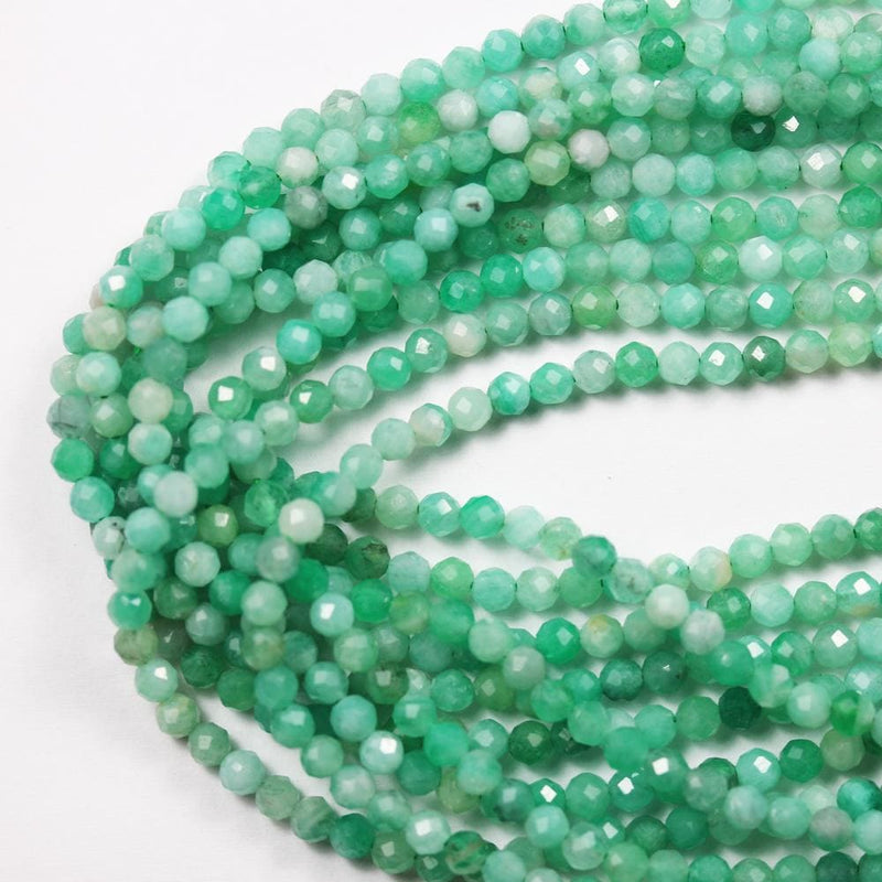 Natural Emerald Gemstone, 3.4mm Faceted Round Gemstone Strand, One Full Strand, 15.5inch, 0.6mm Hole, About 100 Beads