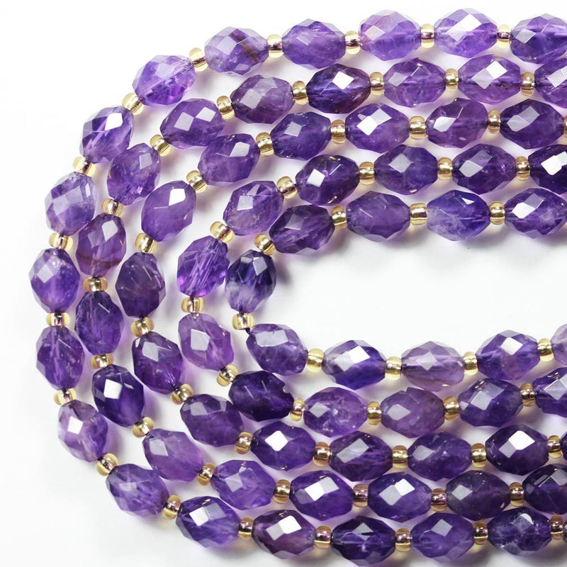 Natural Amethyst, 7*8mm Faceted Oval Beads Gemstone With Spacer Beads, One Full Strand, 15 inch, about 38 beads, 1mm hole