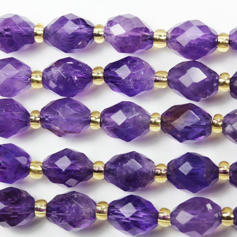 Natural Amethyst, 7*8mm Faceted Oval Beads Gemstone With Spacer Beads, One Full Strand, 15 inch, about 38 beads, 1mm hole