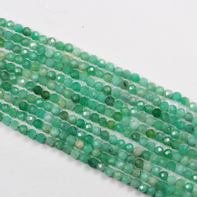 Natural Emerald Gemstone, 3.4mm Faceted Round Gemstone Strand, One Full Strand, 15.5inch, 0.6mm Hole, About 100 Beads