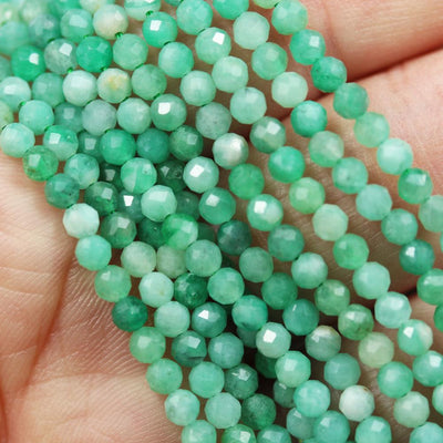Natural Emerald Gemstone, 3.4mm Faceted Round Gemstone Strand, One Full Strand, 15.5inch, 0.6mm Hole, About 100 Beads
