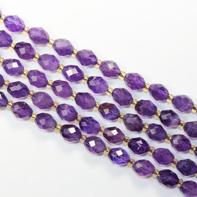 Natural Amethyst, 7*8mm Faceted Oval Beads Gemstone With Spacer Beads, One Full Strand, 15 inch, about 38 beads, 1mm hole