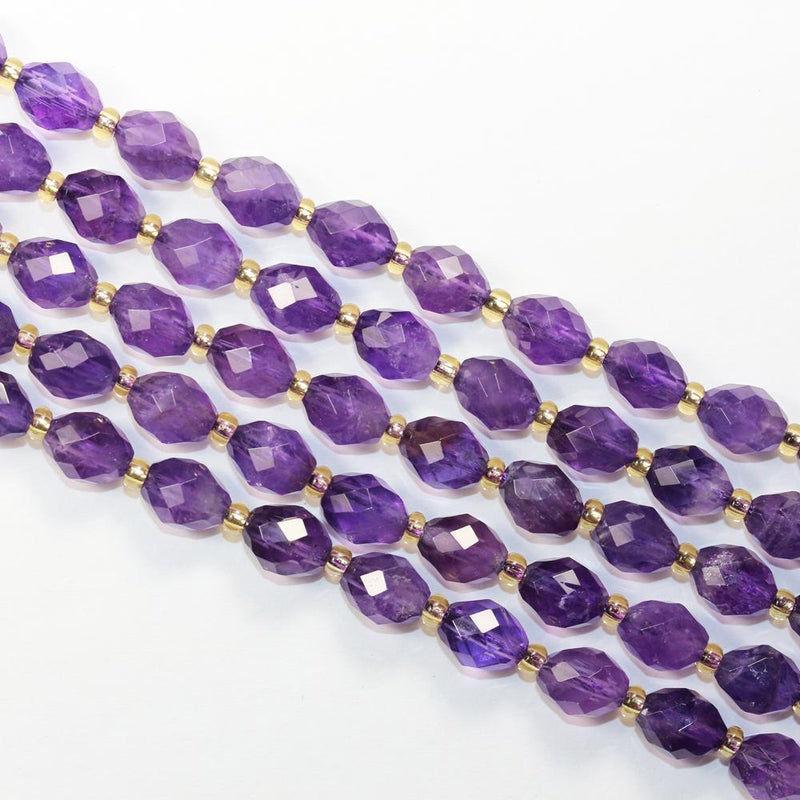 Natural Amethyst, 7*8mm Faceted Oval Beads Gemstone With Spacer Beads, One Full Strand, 15 inch, about 38 beads, 1mm hole