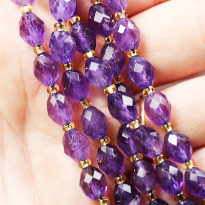 Natural Amethyst, 7*8mm Faceted Oval Beads Gemstone With Spacer Beads, One Full Strand, 15 inch, about 38 beads, 1mm hole