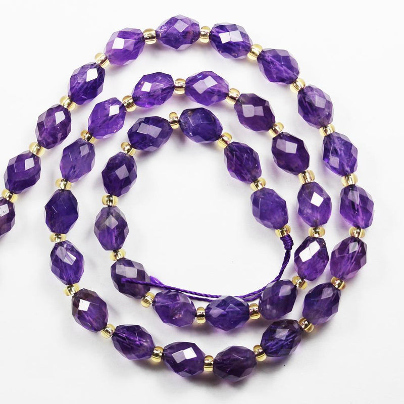 Natural Amethyst, 7*8mm Faceted Oval Beads Gemstone With Spacer Beads, One Full Strand, 15 inch, about 38 beads, 1mm hole