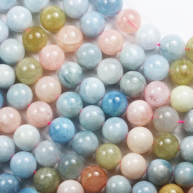 Beryl mix, 12mm Aquamarine, Heliodor and Morganite, 12mm Round Mixed Gemstone, One Full Strand, Hole 1mm, 16", About 32 Beads