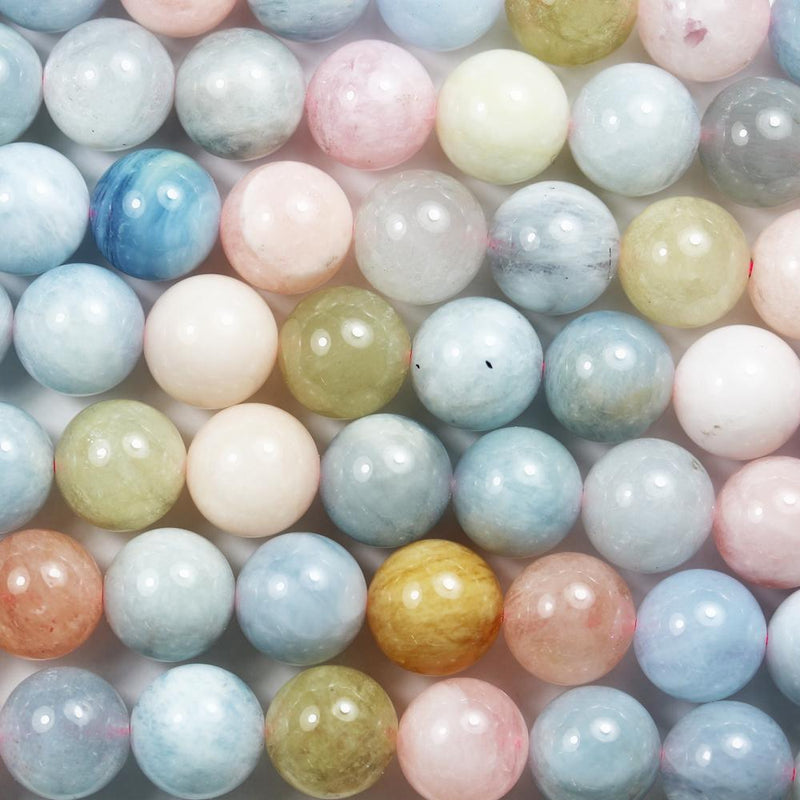 Beryl mix, 12mm Aquamarine, Heliodor and Morganite, 12mm Round Mixed Gemstone, One Full Strand, Hole 1mm, 16", About 32 Beads