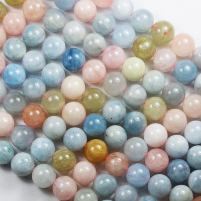Beryl mix, 12mm Aquamarine, Heliodor and Morganite, 12mm Round Mixed Gemstone, One Full Strand, Hole 1mm, 16", About 32 Beads