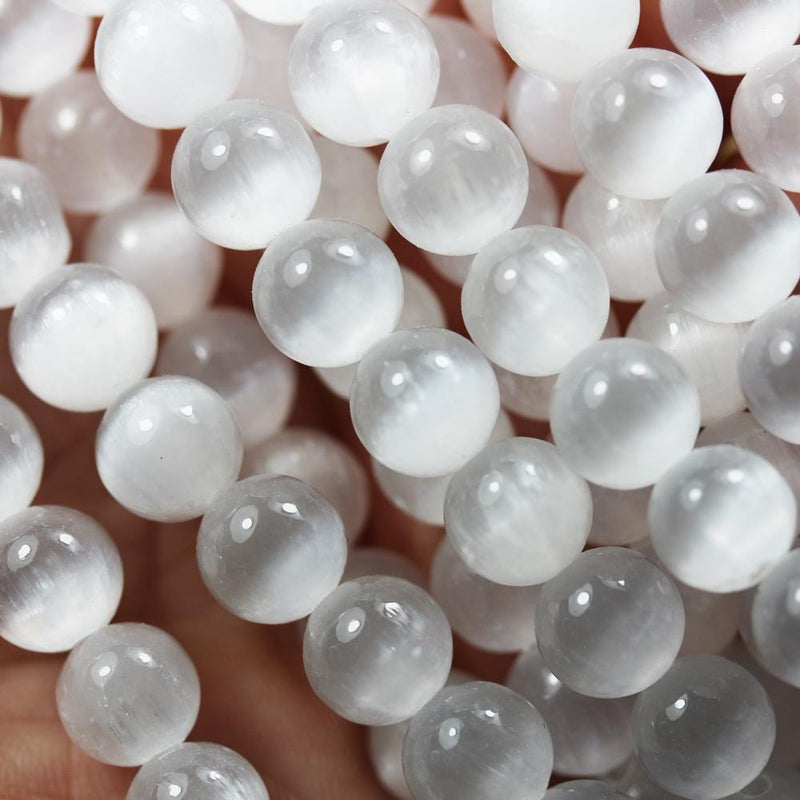 Natural Selenite, 4/6/8mm Round Gemstone, One Full Strand Beads, Gemstone Beads, 16",0.6- 1mm Hole
