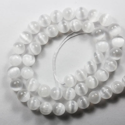 Natural Selenite, 4/6/8mm Round Gemstone, One Full Strand Beads, Gemstone Beads, 16",0.6- 1mm Hole