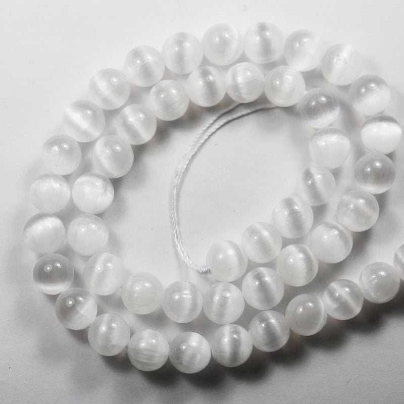 Natural Selenite, 4/6/8mm Round Gemstone, One Full Strand Beads, Gemstone Beads, 16",0.6- 1mm Hole
