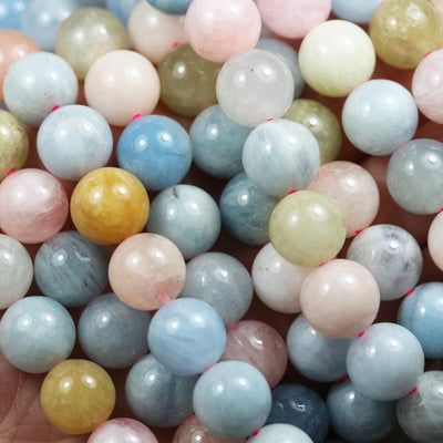 Beryl mix, 12mm Aquamarine, Heliodor and Morganite, 12mm Round Mixed Gemstone, One Full Strand, Hole 1mm, 16", About 32 Beads