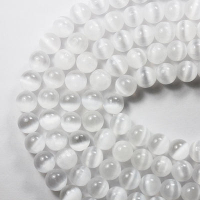 Natural Selenite, 4/6/8mm Round Gemstone, One Full Strand Beads, Gemstone Beads, 16",0.6- 1mm Hole