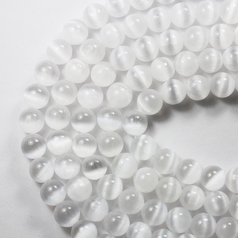 Natural Selenite, 4/6/8mm Round Gemstone, One Full Strand Beads, Gemstone Beads, 16",0.6- 1mm Hole