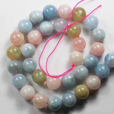 Beryl mix, 12mm Aquamarine, Heliodor and Morganite, 12mm Round Mixed Gemstone, One Full Strand, Hole 1mm, 16", About 32 Beads