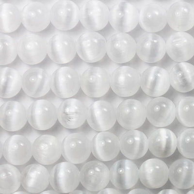 Natural Selenite, 4/6/8mm Round Gemstone, One Full Strand Beads, Gemstone Beads, 16",0.6- 1mm Hole