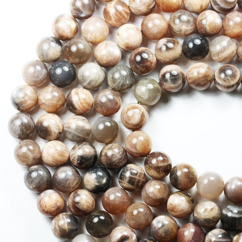 Mixed Moonstone, 12.5mm Grey/Peach/White Round Gemstone Strand, One Full Strand Beads, About 32 Beads, 1mm hole